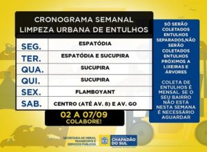 Prefeitura de Chapadão do Sul divulga cronograma de recolhimento de entulhos na primeira semana de setembro