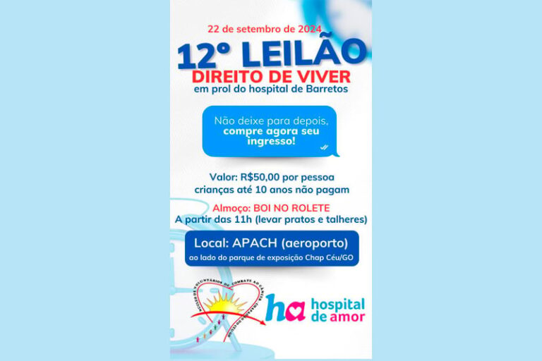 Domingo (22) ocorre o 12º Leilão Direito de Viver de Chapadão do Céu (GO)
