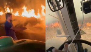 VÍDEO: produtor é obrigado a atravessar com a filha em área incendiada