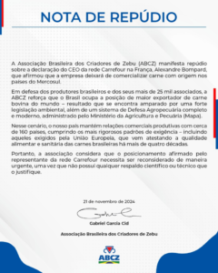 ABCZ e frente de associações defendem pecuária brasileira após Carrefour criticar carne do Mercosul