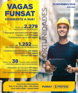 Funsat oferece 2.279 vagas de emprego nesta sexta-feira (22)