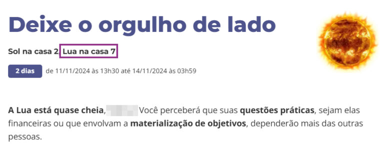 Deixe o orgulho de lado Sol na casa 2, Lua na casa 7