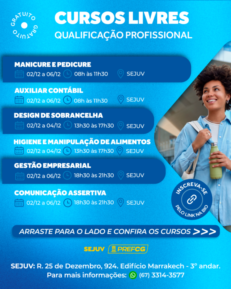 Prefeitura oferece curso de Auxiliar Contábil e mais cinco opções gratuitas para jovens