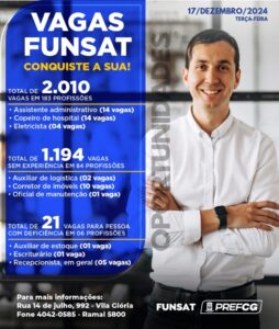  Funsat oferece 2.010 vagas nesta terça-feira (17)