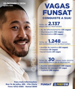 Funsat oferece 2.137 vagas nesta quinta-feira (5)