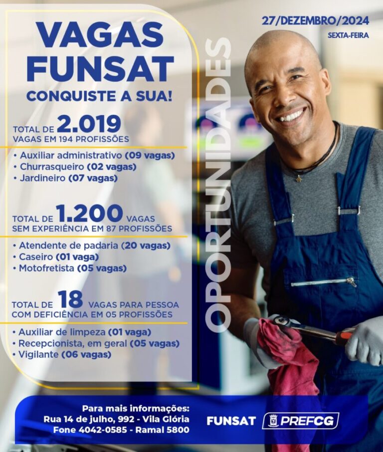 Sexta-feira encerra a semana com 2.019 vagas na Funsat