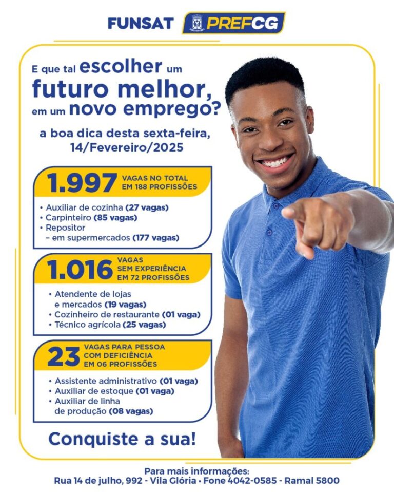 Funsat oferece 1.997 vagas nesta sexta-feira (14)