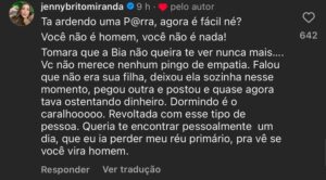 Comentário de Jenny Miranda. Foto: Reprodução: Instagram