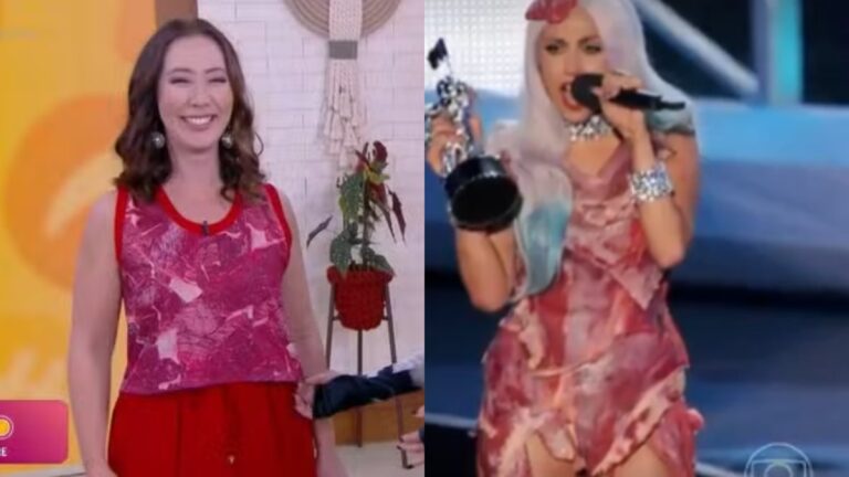 Ju Massaoka usa peça inspirada em vestido polêmico de Lady Gaga