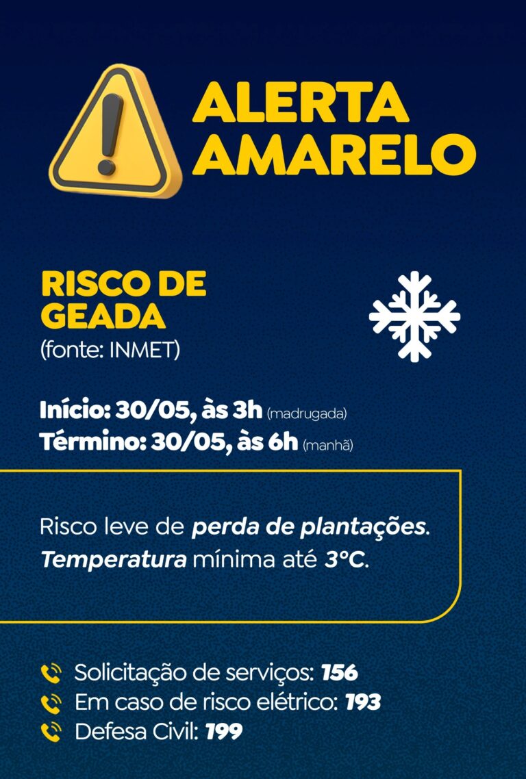 Defesa Civil alerta para possibilidade de geada em Campo Grande nesta sexta-feira (30)