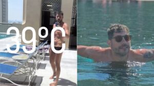Evaristo Costa posa de sunga e curte o calor de Dubai
