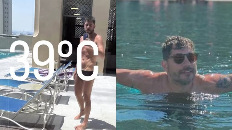 Evaristo Costa posa de sunga e curte o calor de Dubai
