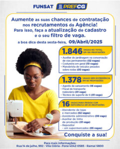 Funsat anuncia 1.846 vagas de trabalho nesta sexta-feira (09)