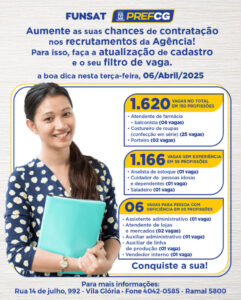 Funsat oferta 1.620 vagas de trabalho na terça-feira (06)