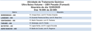 Seis bairros estão na rota do fumacê nesta segunda-feira (12)