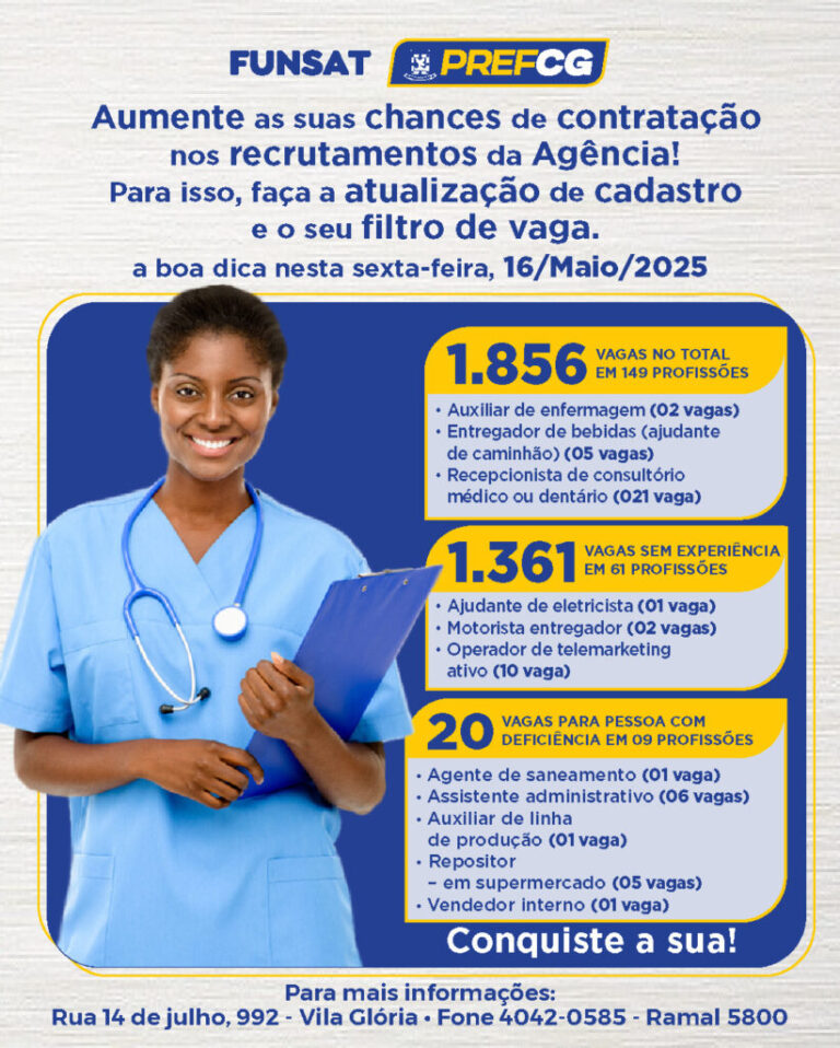Sexta-feira encerra a semana na Funsat com 1.856 vagas para a intermediação
