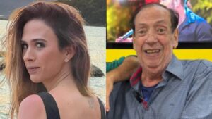 Tata Werneck faz doação a Marcos Oliveira no Retiro dos Artistas