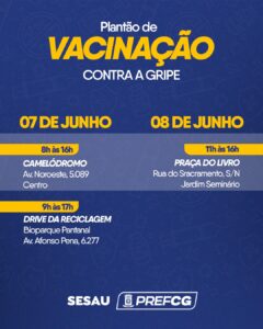Campo Grande tem plantão de vacinação contra a gripe neste fim de semana em três pontos da cidade