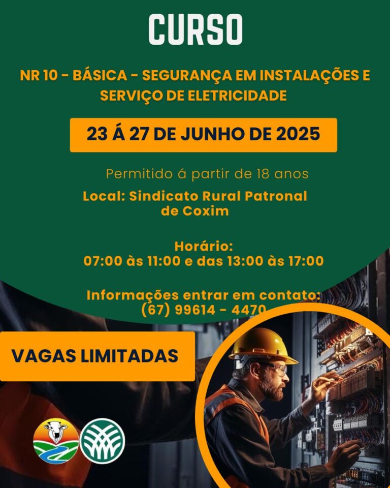 Curso de NR-10: Capacitação em Segurança com Eletricidade será realizado em Coxim