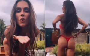 Deborah Secco posa de biquíni e dribla frio no Rio de Janeiro