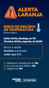 Defesa Civil alerta para risco de declínio de temperatura na Capital