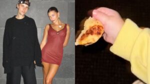 Esposa de Justin Bieber mostra filho comendo prato brasileiro