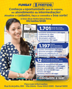 Funsat oferta nesta terça-feira 1.701 vagas de emprego; confira