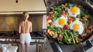 Gwyneth Paltrow surge cozinhando enquanto faz topless