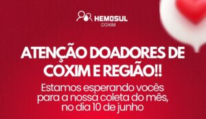 Hemosul realiza coleta de sangue em Coxim nesta terça-feira