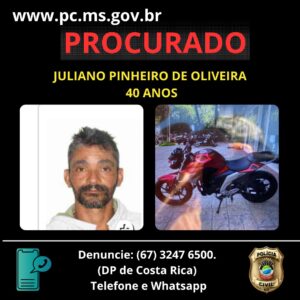 Polícia Civil investiga feminicídio em Costa Rica e pede ajuda para localizar autor foragido