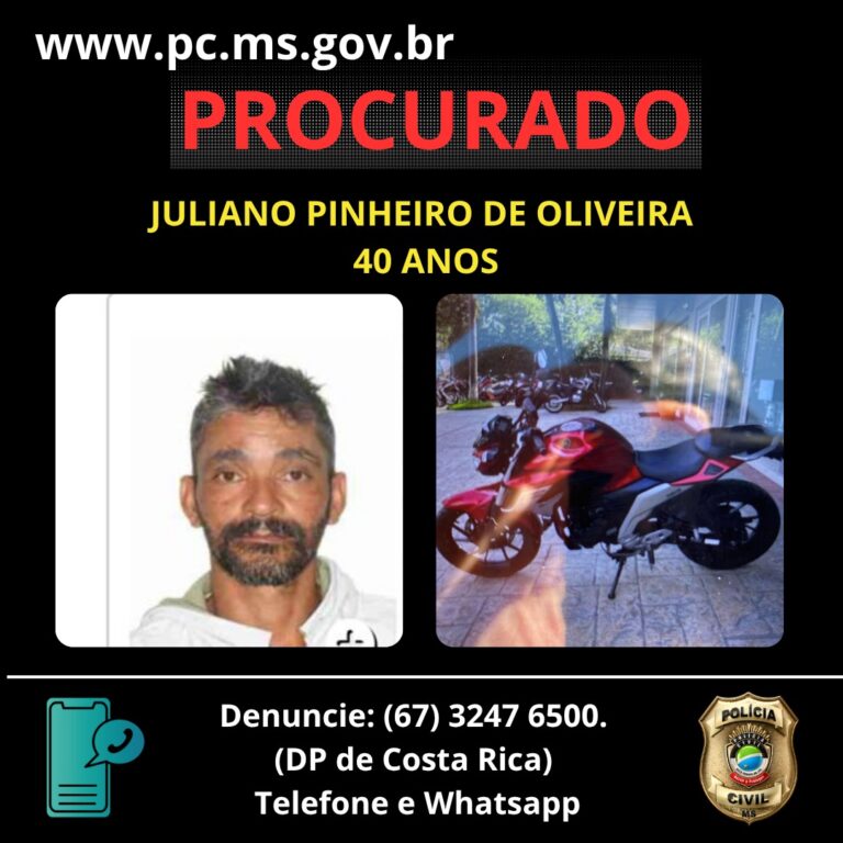 Polícia Civil investiga feminicídio em Costa Rica e pede ajuda para localizar autor foragido