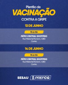 SESAU realiza plantão de vacinação contra a gripe no Pátio Central Shopping nesta sexta e sábado