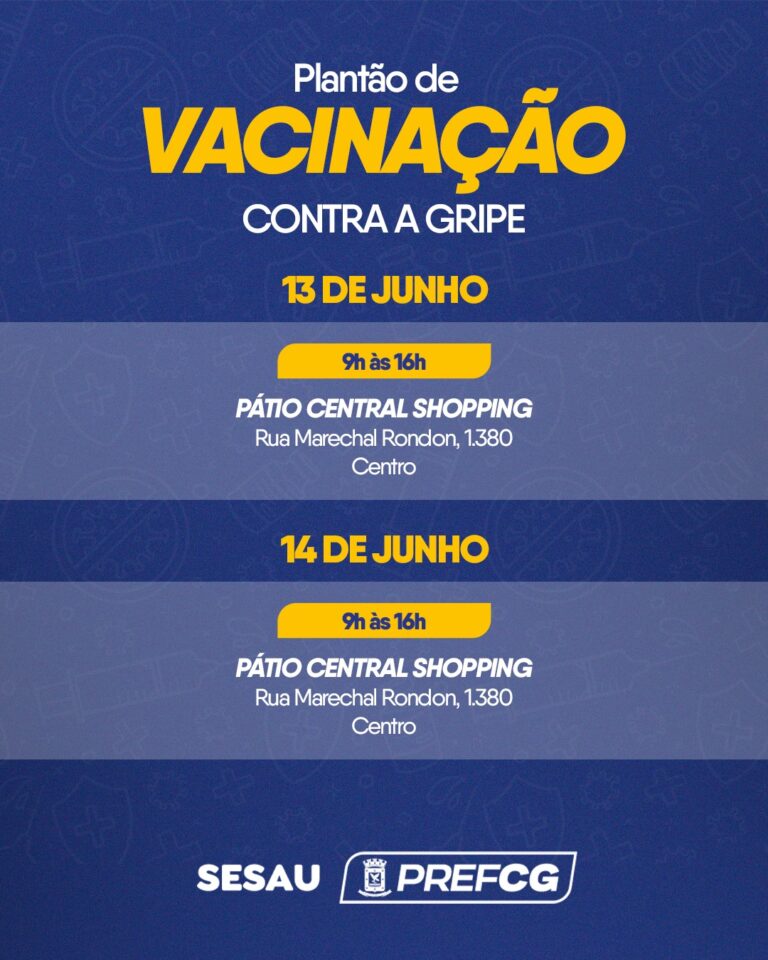 SESAU realiza plantão de vacinação contra a gripe no Pátio Central Shopping nesta sexta e sábado