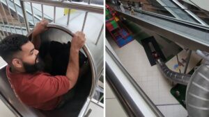 Shopping em Praga instala escorregador e vira atração turística
