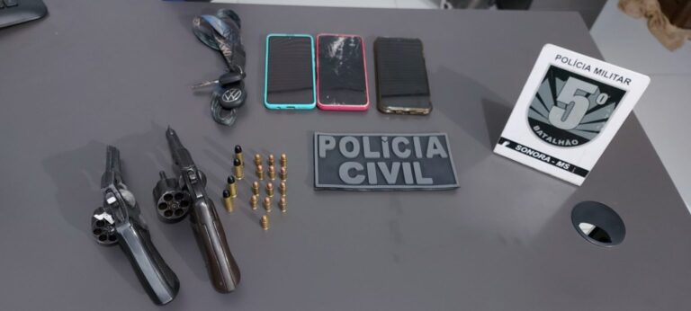 Ação conjunta das polícias prende três homens por porte ilegal de armas em Sonora