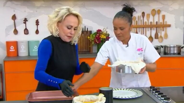 Cozinheira do Mais Você quebra protocolo da Globo ao vivo