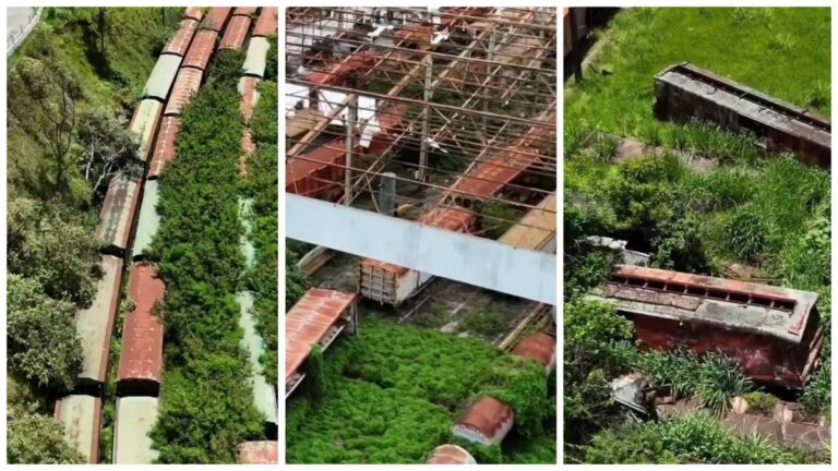 Drone mostra estação e trilhos de trem abandonados
