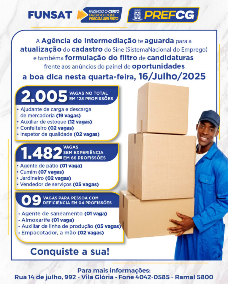 Em dia de Super Quarta, Funsat tem 2.005 vagas na intermediação 