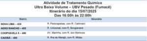 Está na rota? Fumacê percorre quatro bairros nessa terça-feira 