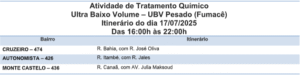Fumacê estará em três bairros nessa quinta-feira (17) 