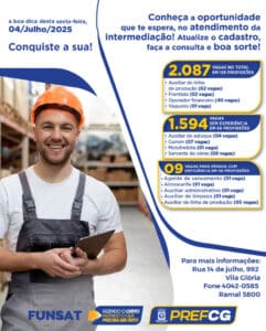 Funsat oferta 2.087 vagas de trabalho nesta sexta-feira (04)