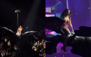 Katy Perry quase cai em plateia enquanto voava sobre a multidão