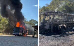 Ônibus de bandas Djavú e Bonde do Forró pega fogo em MG