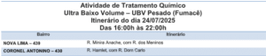 Saiba quais são os bairros focos do fumacê nessa quinta-feira (24) 