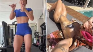 Virginia exibe corpo sarado após treino e posa de biquíni no sol