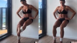 Deborah Secco improvisa treino em hotel: "Não tem hora e lugar"