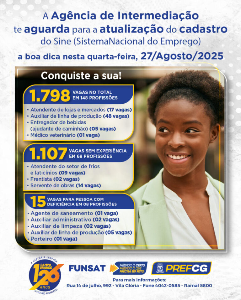 Funsat anuncia mais de 1,7 vagas nessa quarta-feira (27)