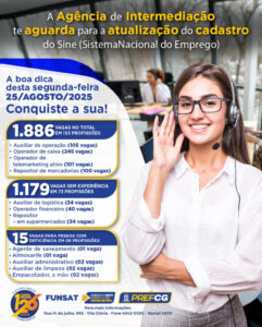 Funsat divulga 1.886 vagas de emprego nesta véspera de feriado (25)