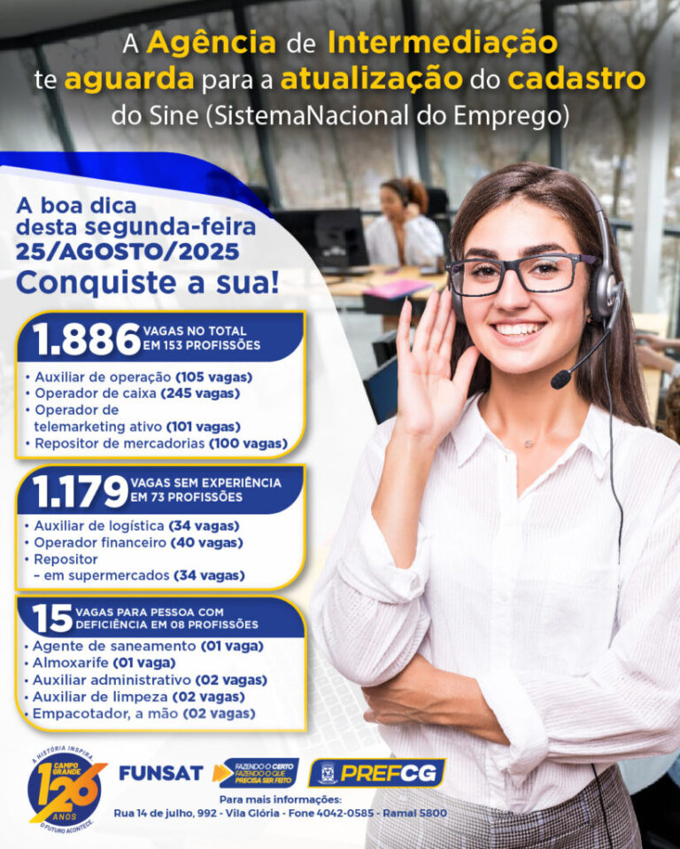 Funsat divulga 1.886 vagas de emprego nesta véspera de feriado (25)