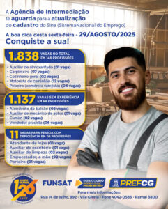 Funsat oferece 1.838 vagas de emprego e ação itinerante do Emprega CG